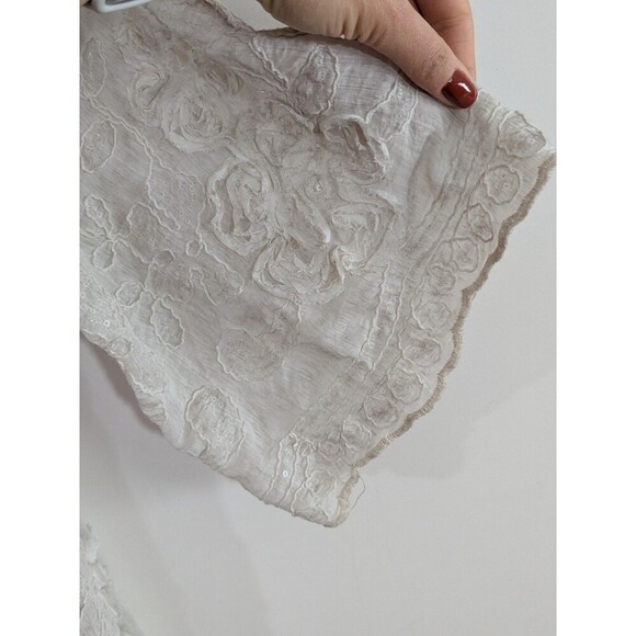 Tempo Paris Ivory Boho Tunic 3D Flowers Sequins Flowy Fairy 3/4 Sleeve Sz L - Picture 8 of 11